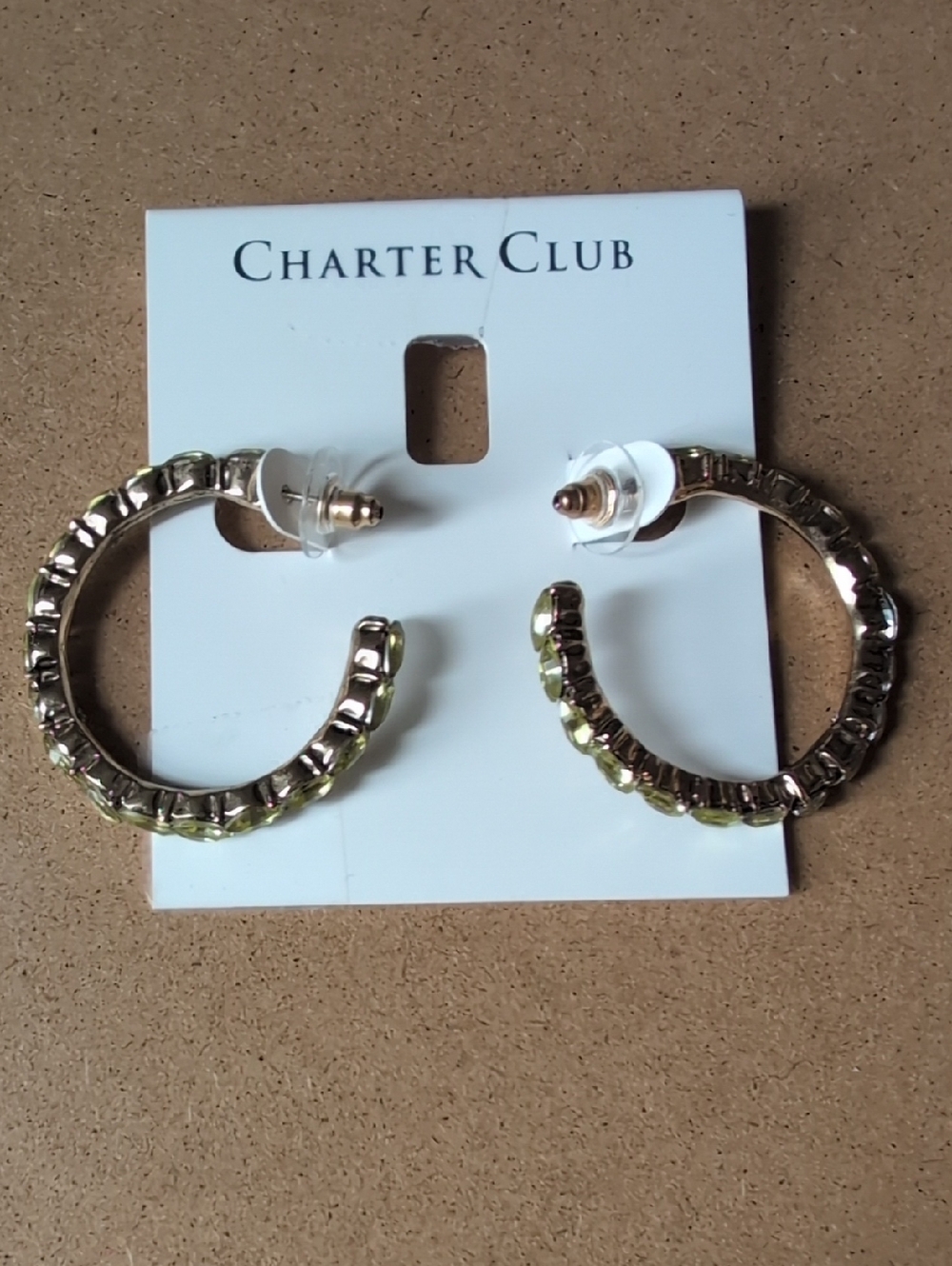 Charter Club Gold-Tone Hoops with Light Green Crystal Trim